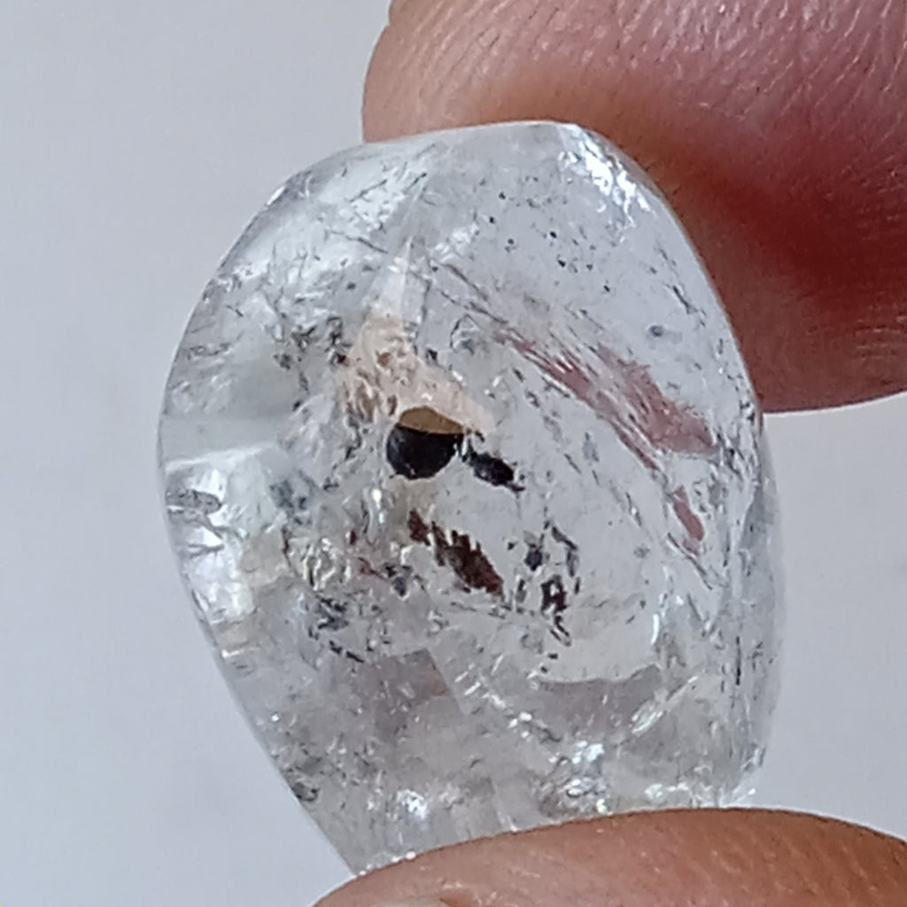 Moving Carbon Chunk Enhydro Quartz Heart - Clear Quartz Heart with Floating Carbon Sand