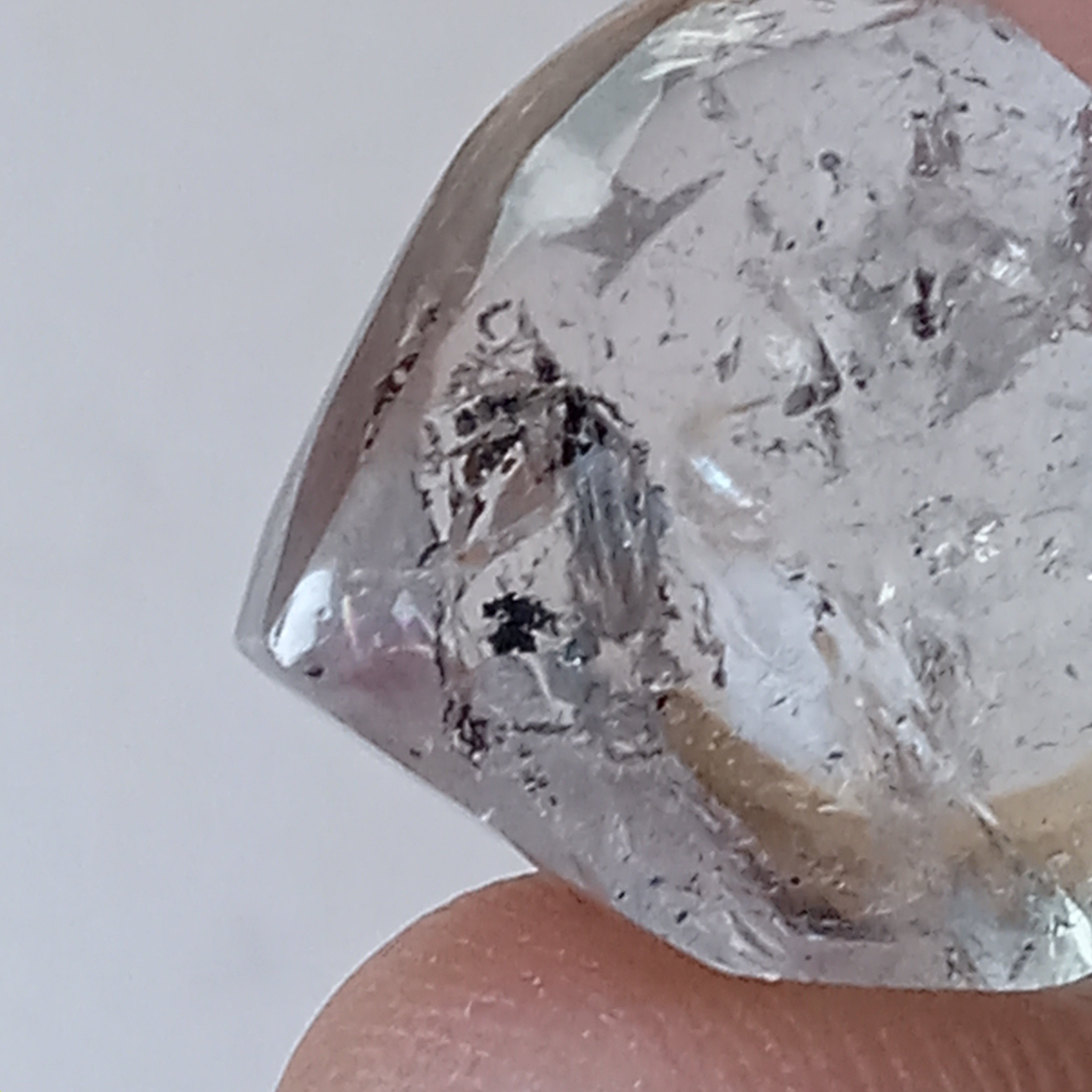 Moving Carbon Chunk Enhydro Quartz Heart - Clear Quartz Heart with Floating Carbon Sand