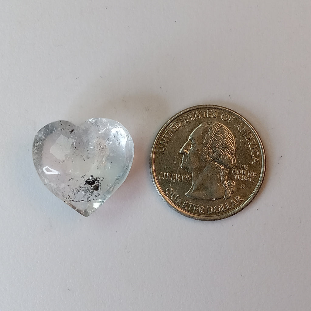 Moving Carbon Chunk Enhydro Quartz Heart - Clear Quartz Heart with Floating Carbon Sand