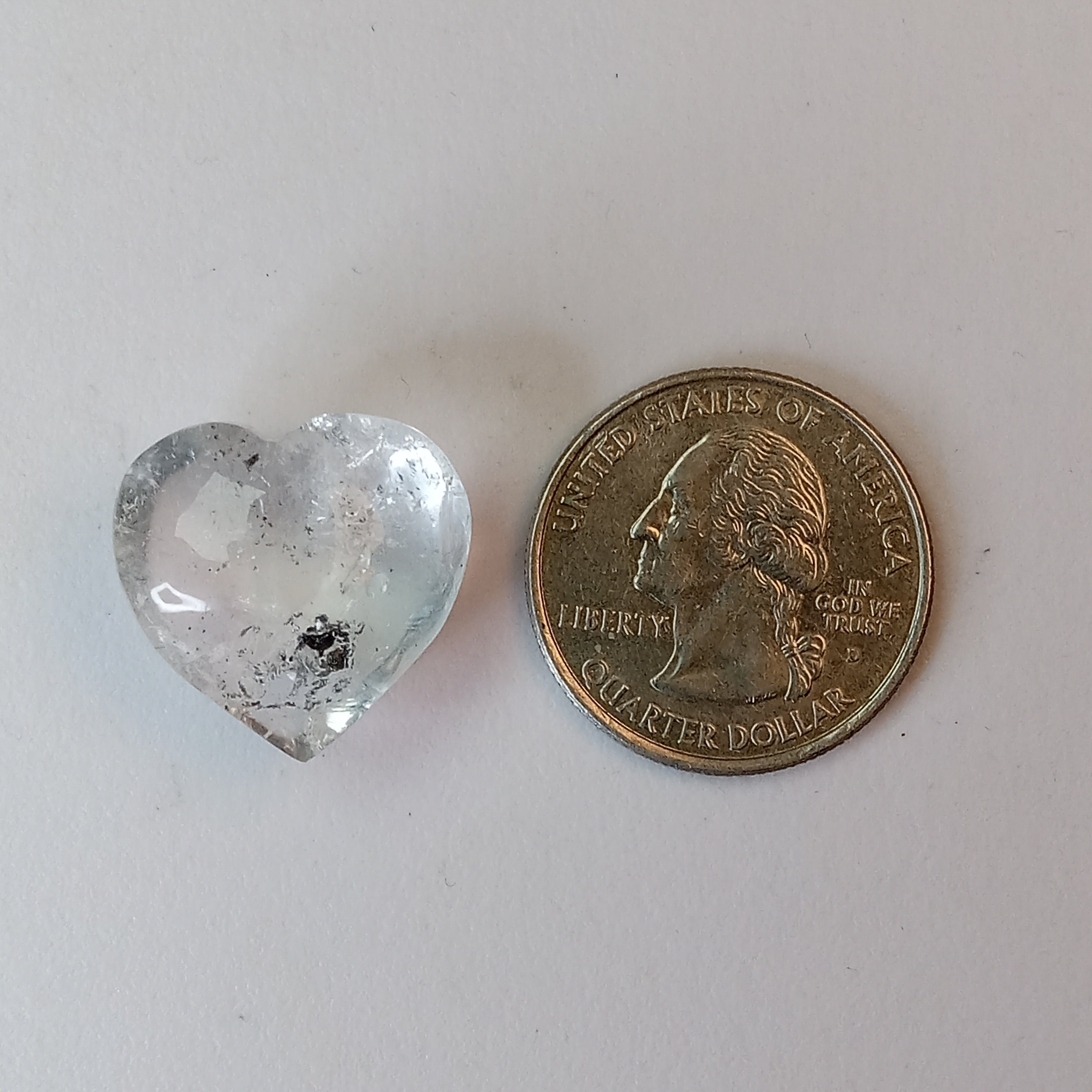 Moving Carbon Chunk Enhydro Quartz Heart - Clear Quartz Heart with Floating Carbon Sand