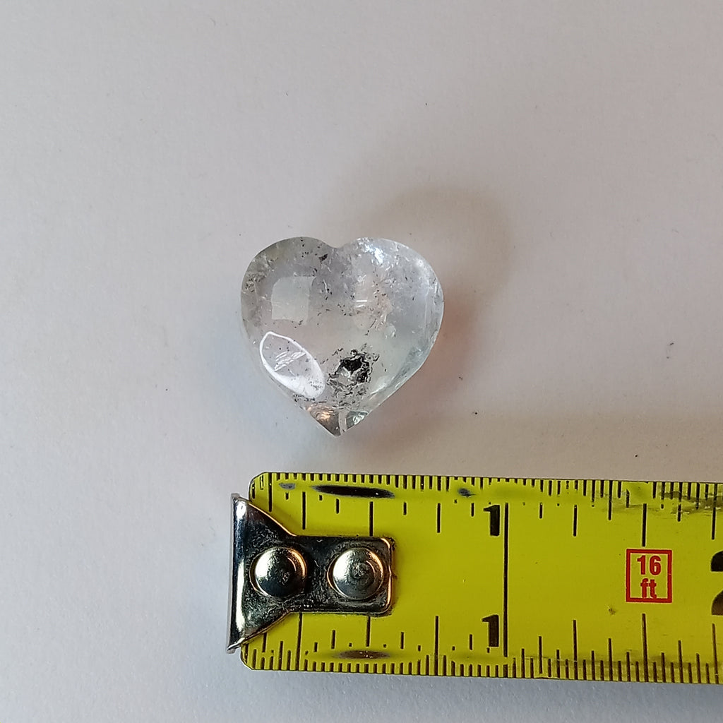 Moving Carbon Chunk Enhydro Quartz Heart - Clear Quartz Heart with Floating Carbon Sand