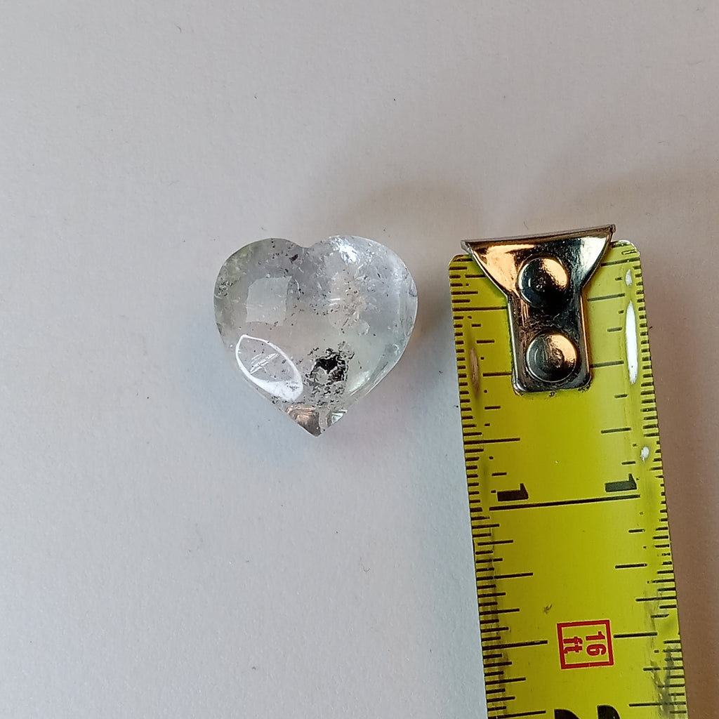 Moving Carbon Chunk Enhydro Quartz Heart - Clear Quartz Heart with Floating Carbon Sand