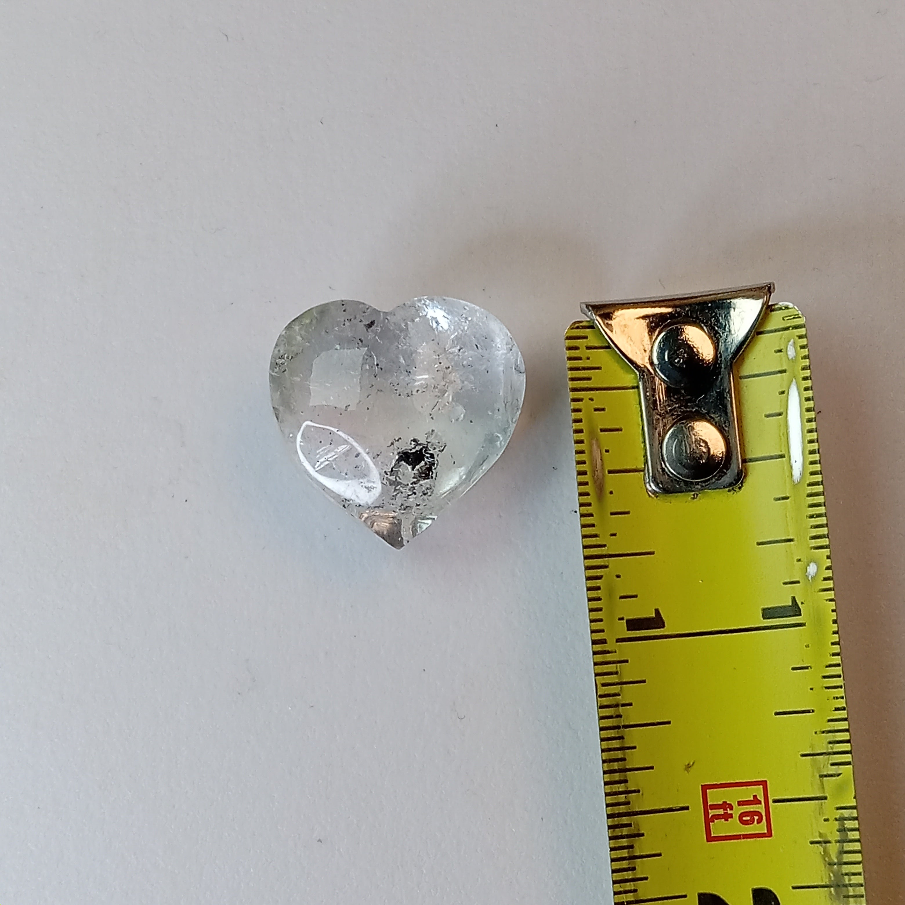 Moving Carbon Chunk Enhydro Quartz Heart - Clear Quartz Heart with Floating Carbon Sand