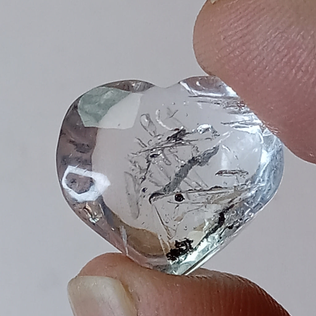 Clear Enhydro Quartz Heart with Moving Carbon Speck