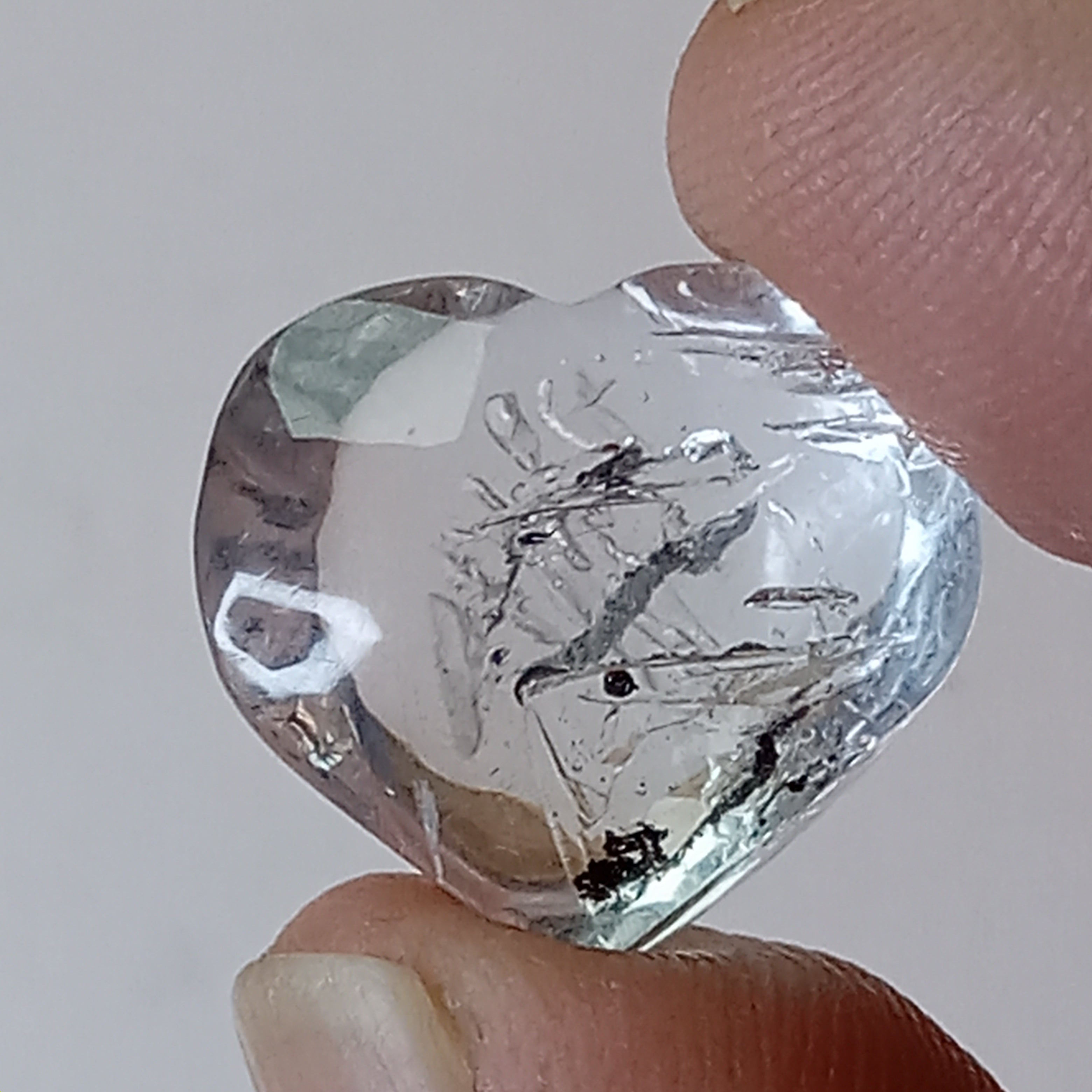 Clear Enhydro Quartz Heart with Moving Carbon Speck