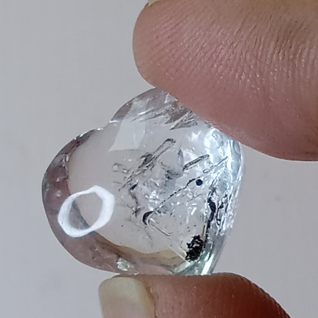 Clear Enhydro Quartz Heart with Moving Carbon Speck