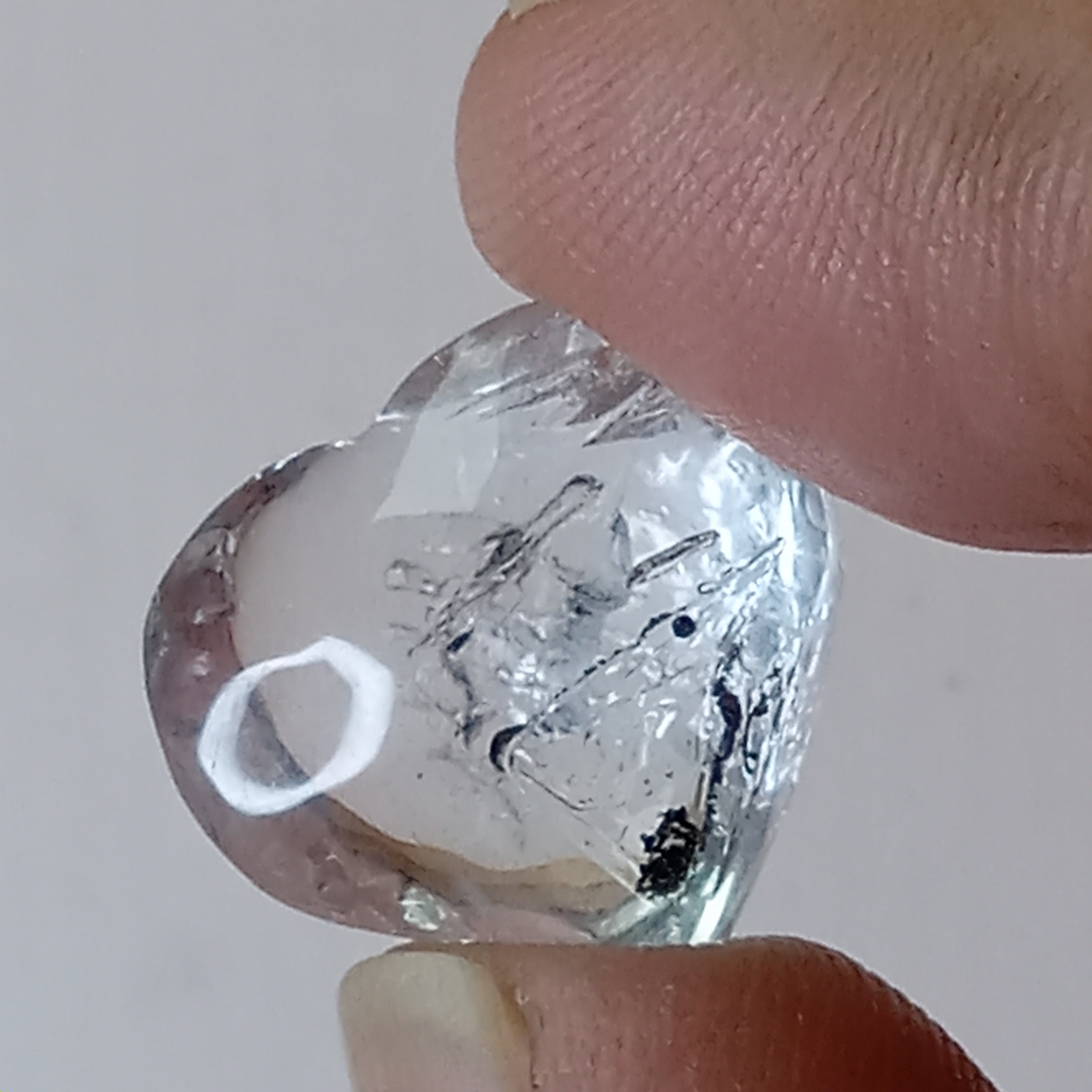 Clear Enhydro Quartz Heart with Moving Carbon Speck