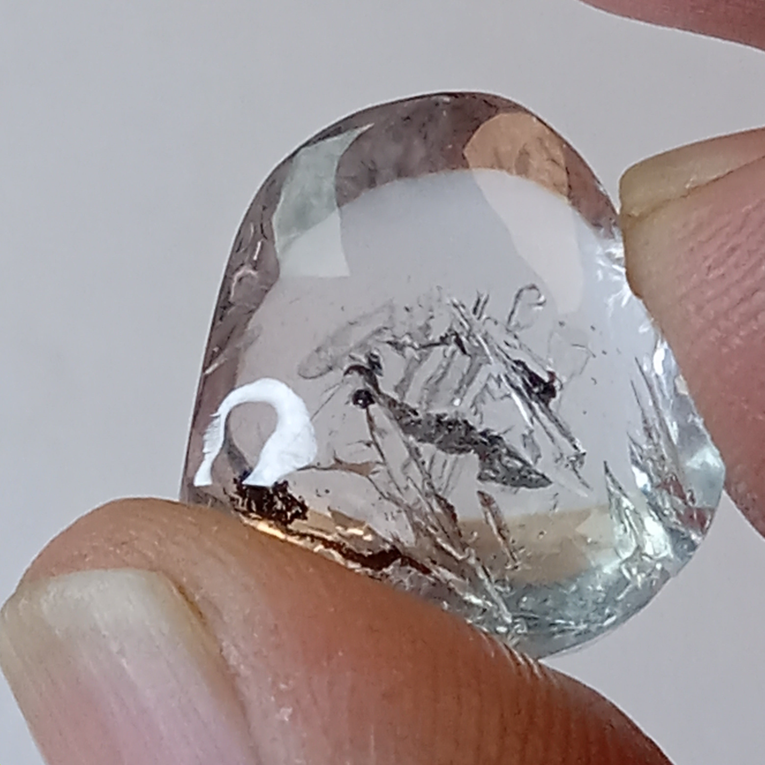 Clear Enhydro Quartz Heart with Moving Carbon Speck