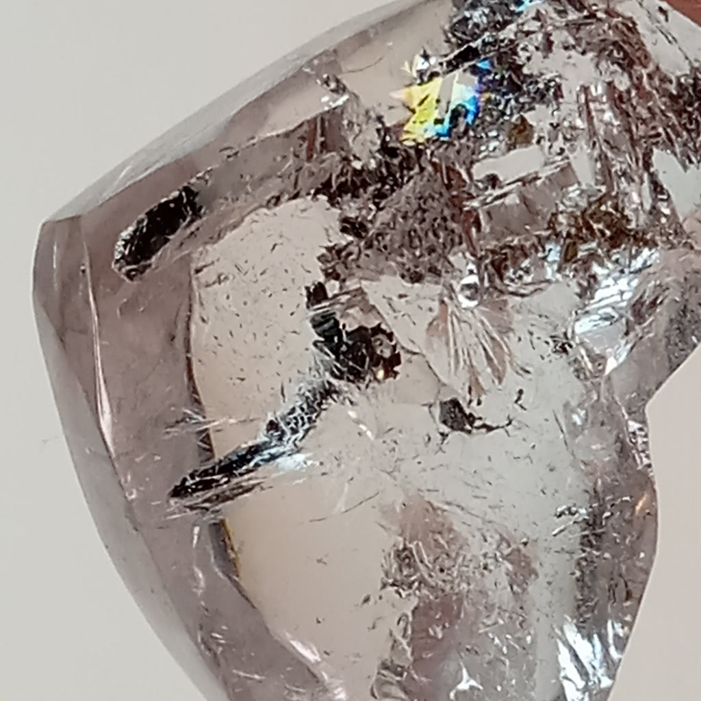 Clear Enhydro Quartz Heart with Moving Carbon Bubble and Floating Sand