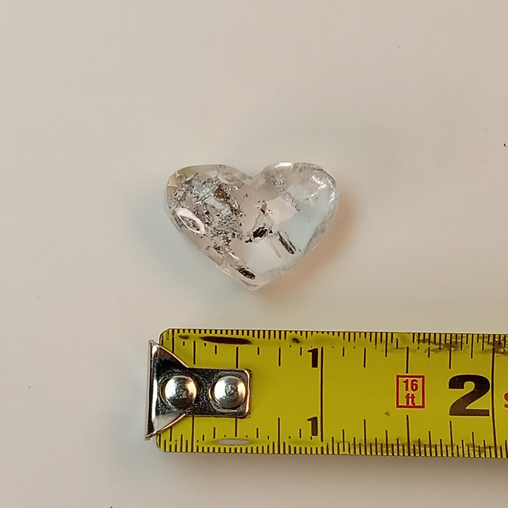 Clear Enhydro Quartz Heart with Moving Carbon Bubble and Floating Sand