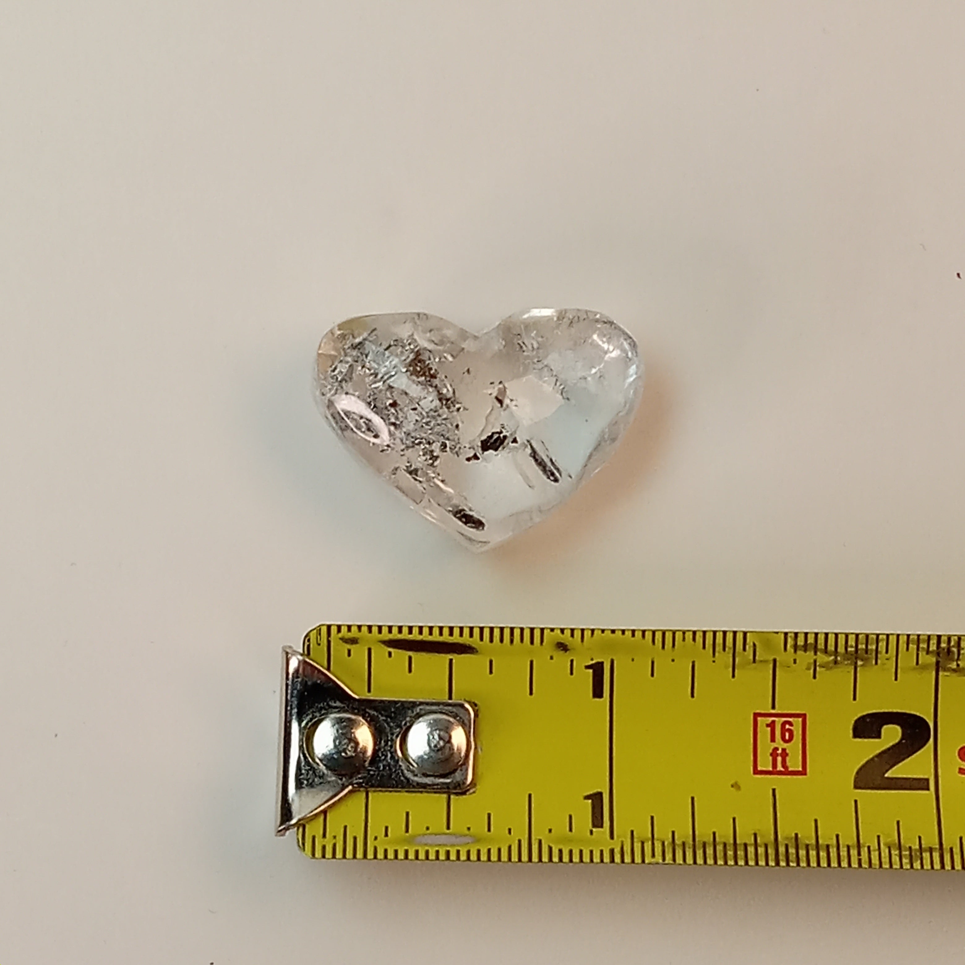 Clear Enhydro Quartz Heart with Moving Carbon Bubble and Floating Sand