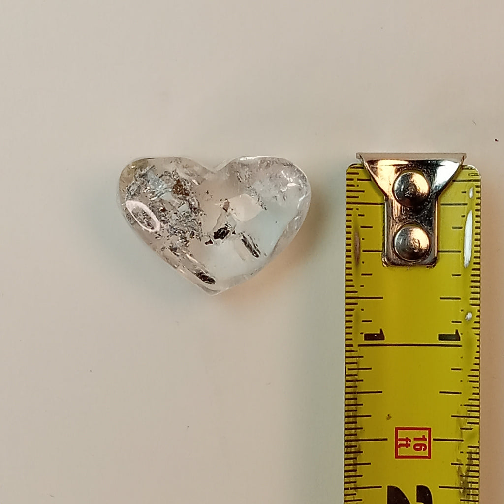 Clear Enhydro Quartz Heart with Moving Carbon Bubble and Floating Sand