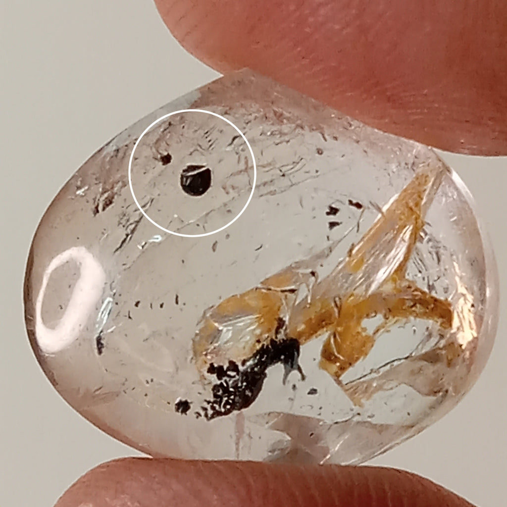 Clear Enhydro Quartz Teardrop with Moving Carbon Bubble and Floating Carbon Speck