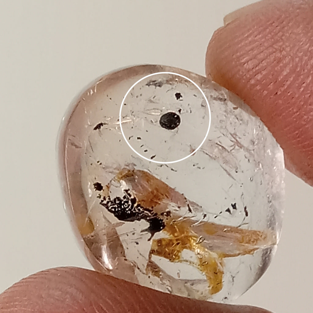 Clear Enhydro Quartz Teardrop with Moving Carbon Bubble and Floating Carbon Speck