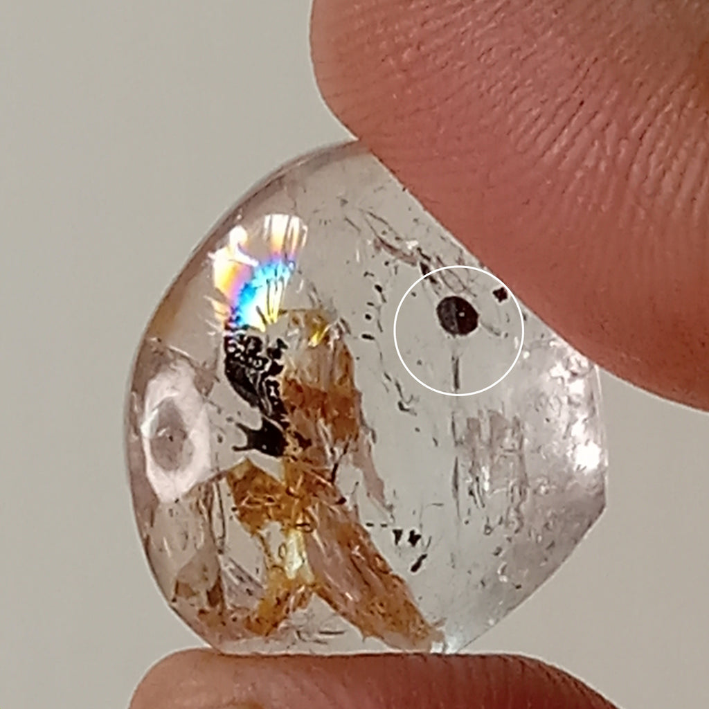 Clear Enhydro Quartz Teardrop with Moving Carbon Bubble and Floating Carbon Speck
