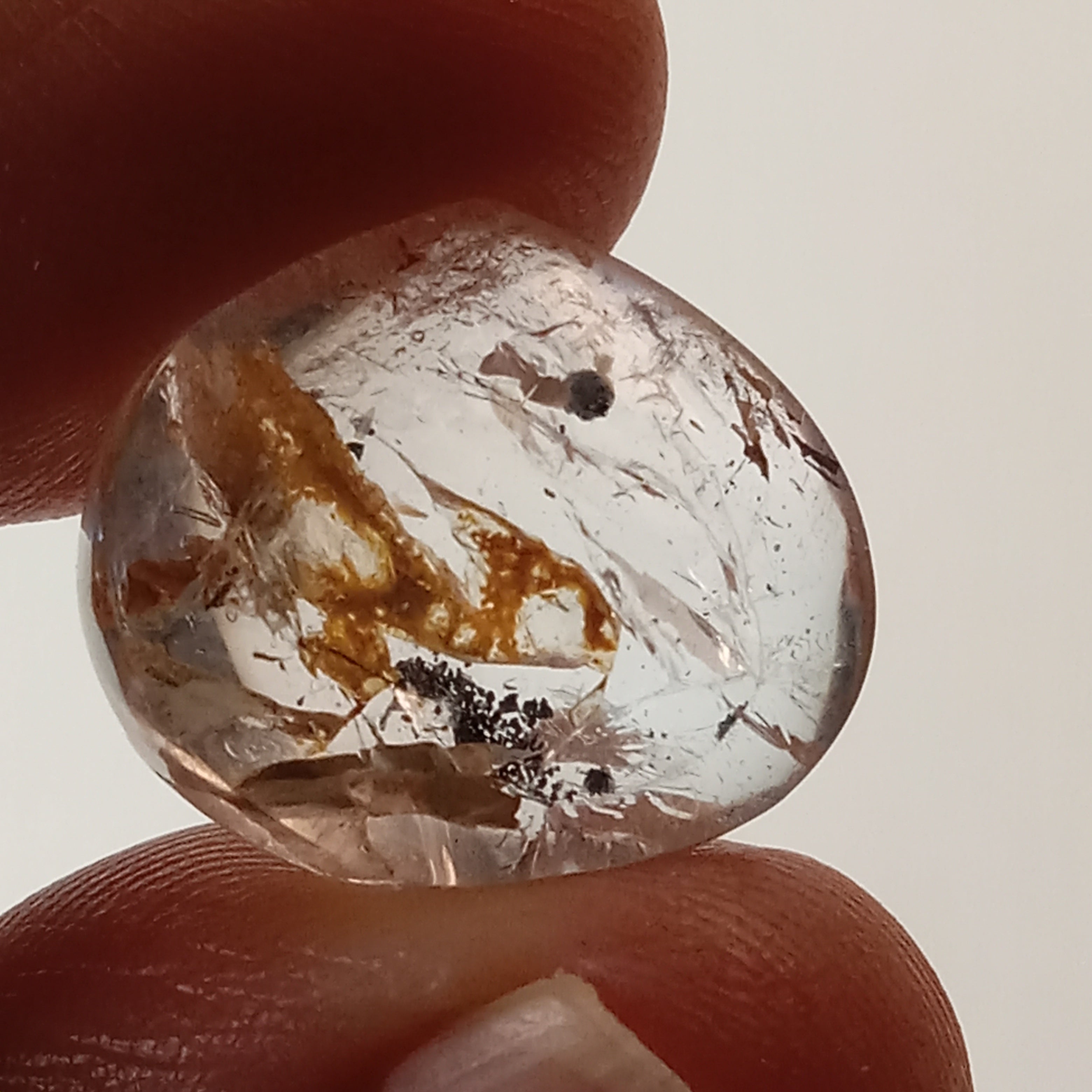 Clear Enhydro Quartz Teardrop with Moving Carbon Bubble and Floating Carbon Speck