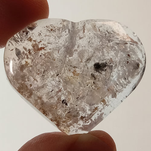 Clear Enhydro Quartz Heart with Moving Carbon Bubble and Floating Carbon Speck