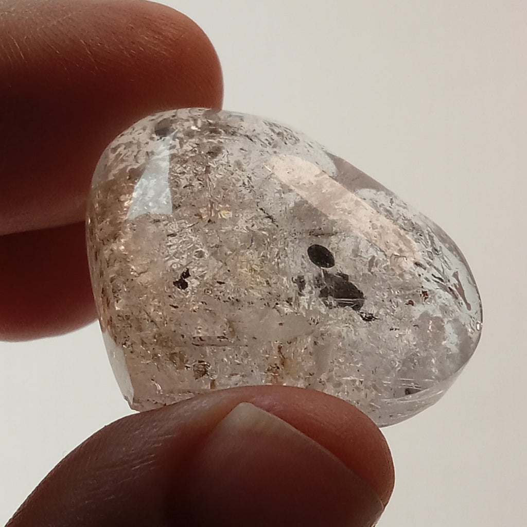 Clear Enhydro Quartz Heart with Moving Carbon Bubble and Floating Carbon Speck