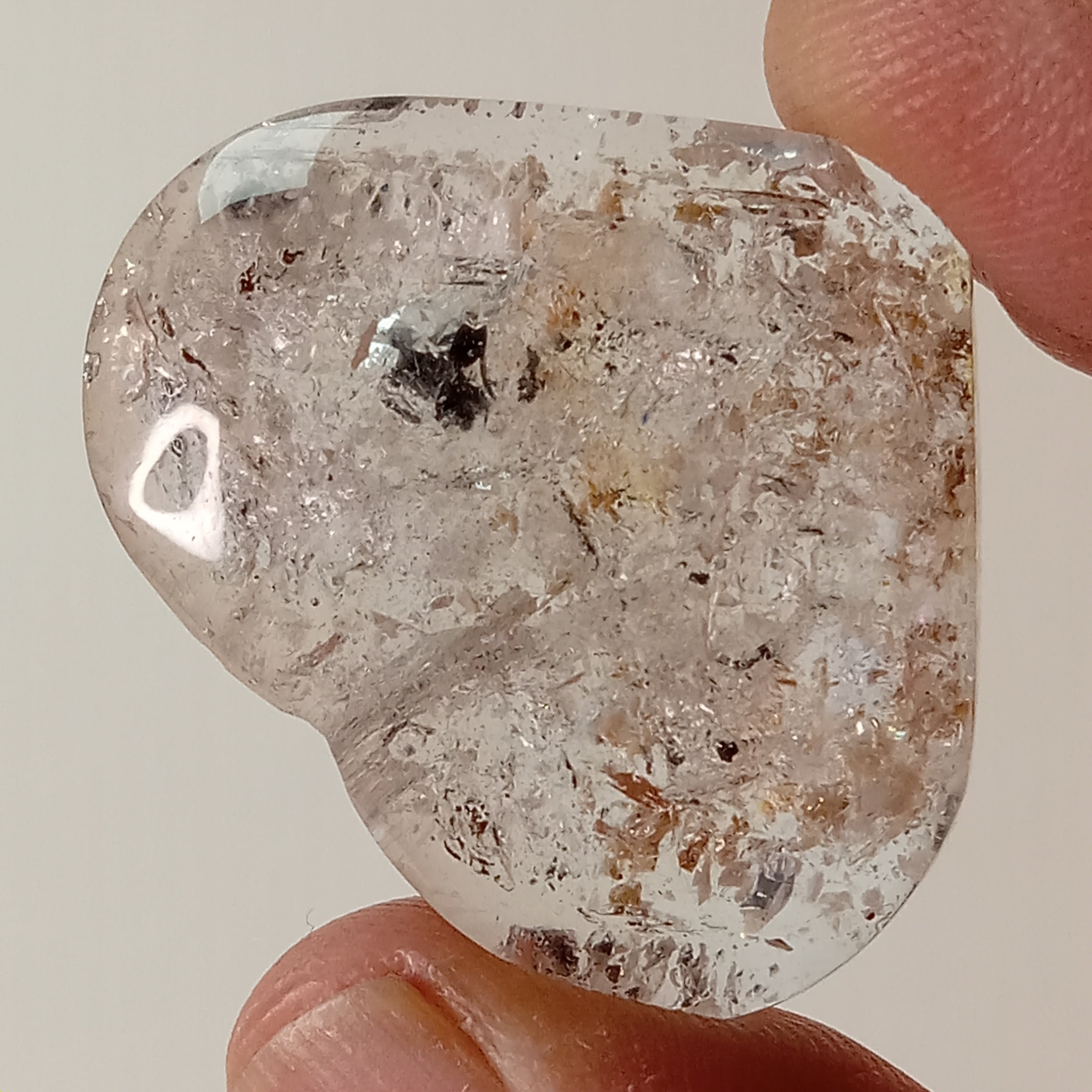 Clear Enhydro Quartz Heart with Moving Carbon Bubble and Floating Carbon Speck