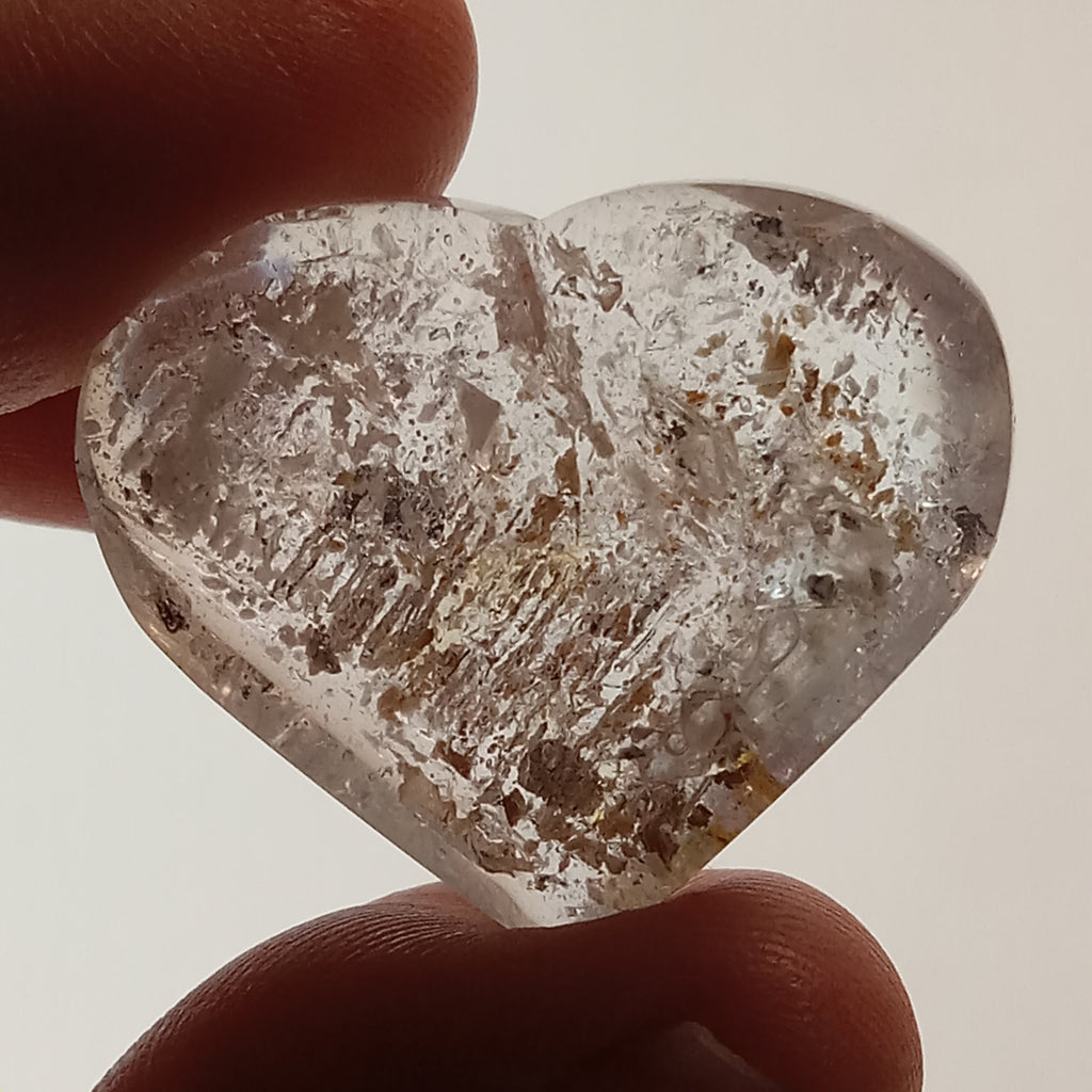 Clear Enhydro Quartz Heart with Moving Carbon Bubble and Floating Carbon Speck