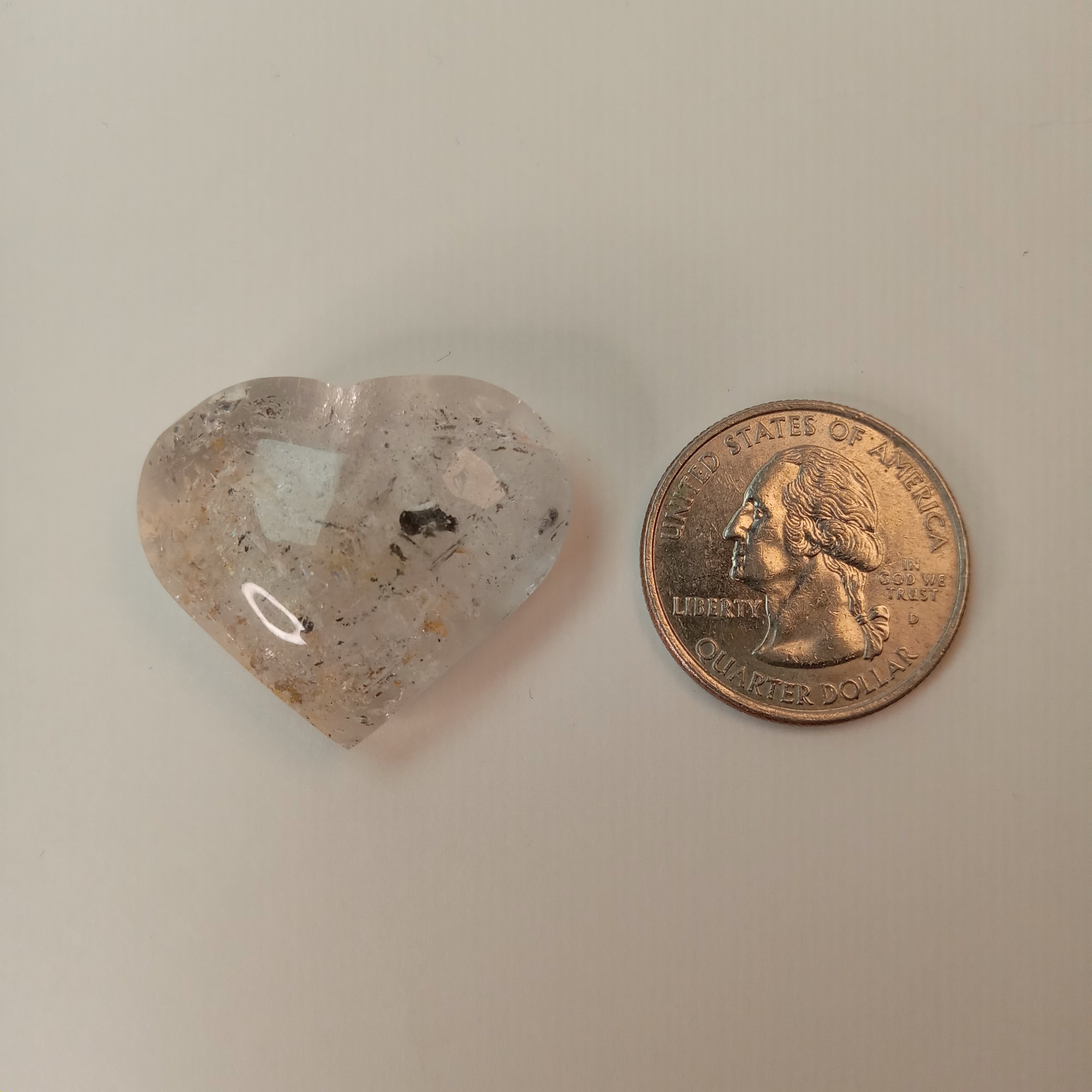 Clear Enhydro Quartz Heart with Moving Carbon Bubble and Floating Carbon Speck