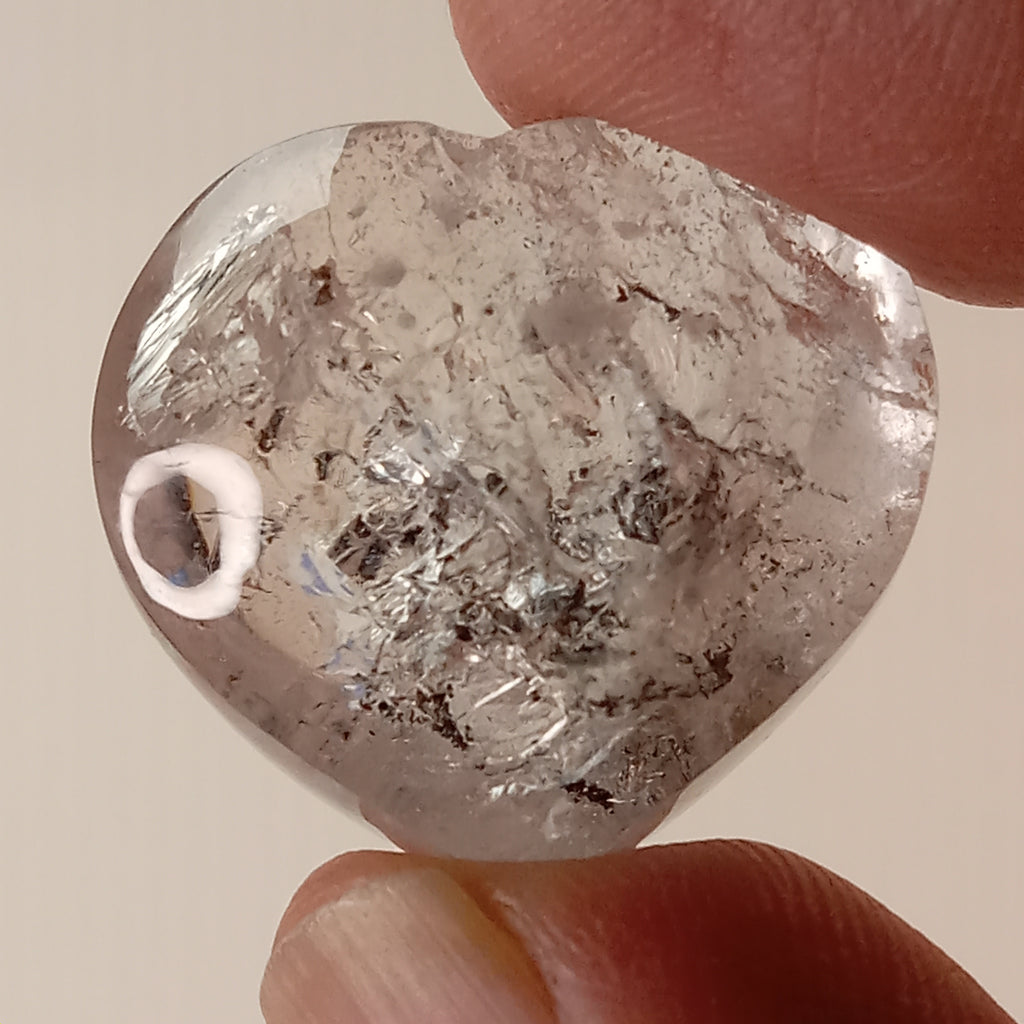 Enhydro Quartz Heart with Large Moving Bubble and Free-Moving Carbon Bubble
