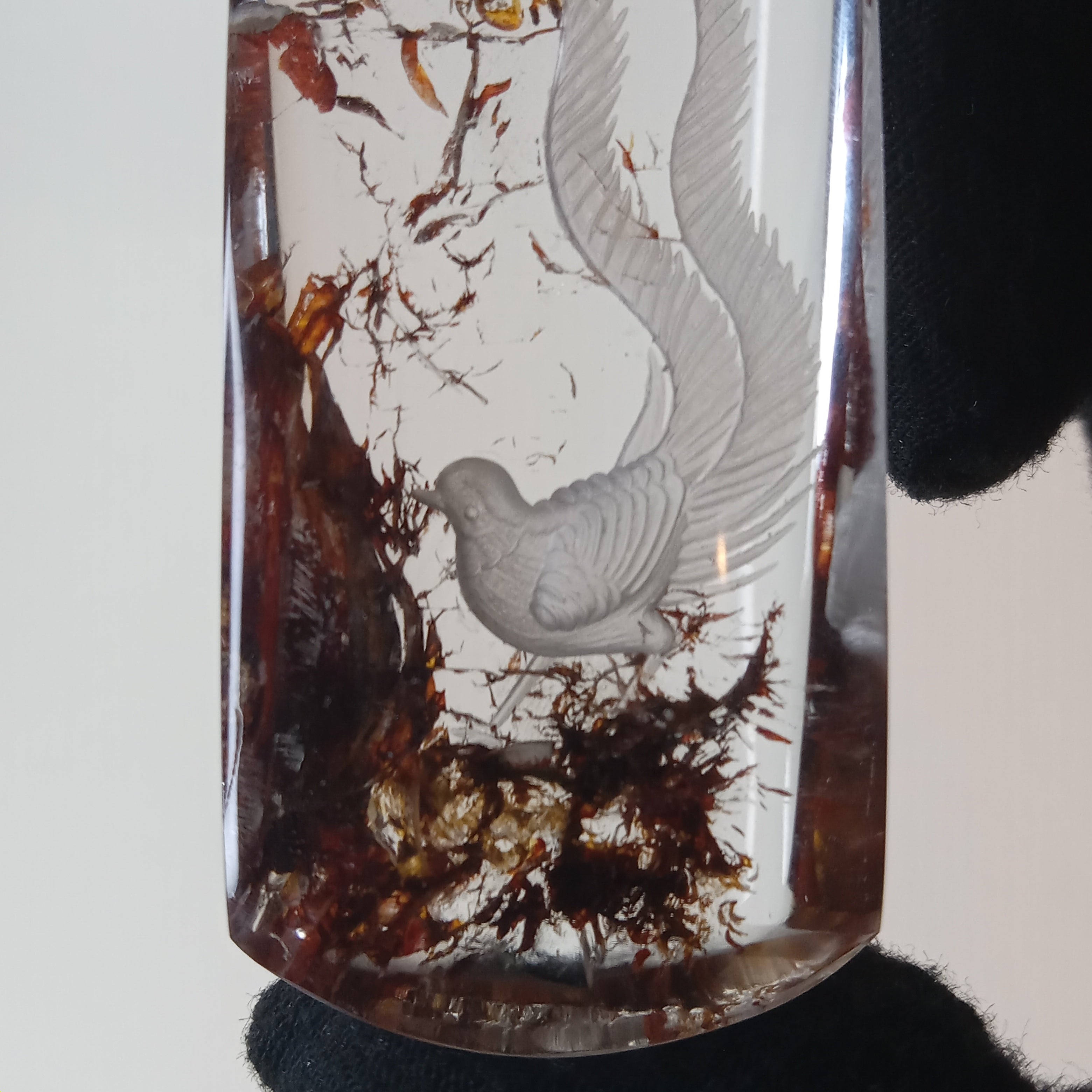 Bird Carving Suspended Inside Hematoid Quartz