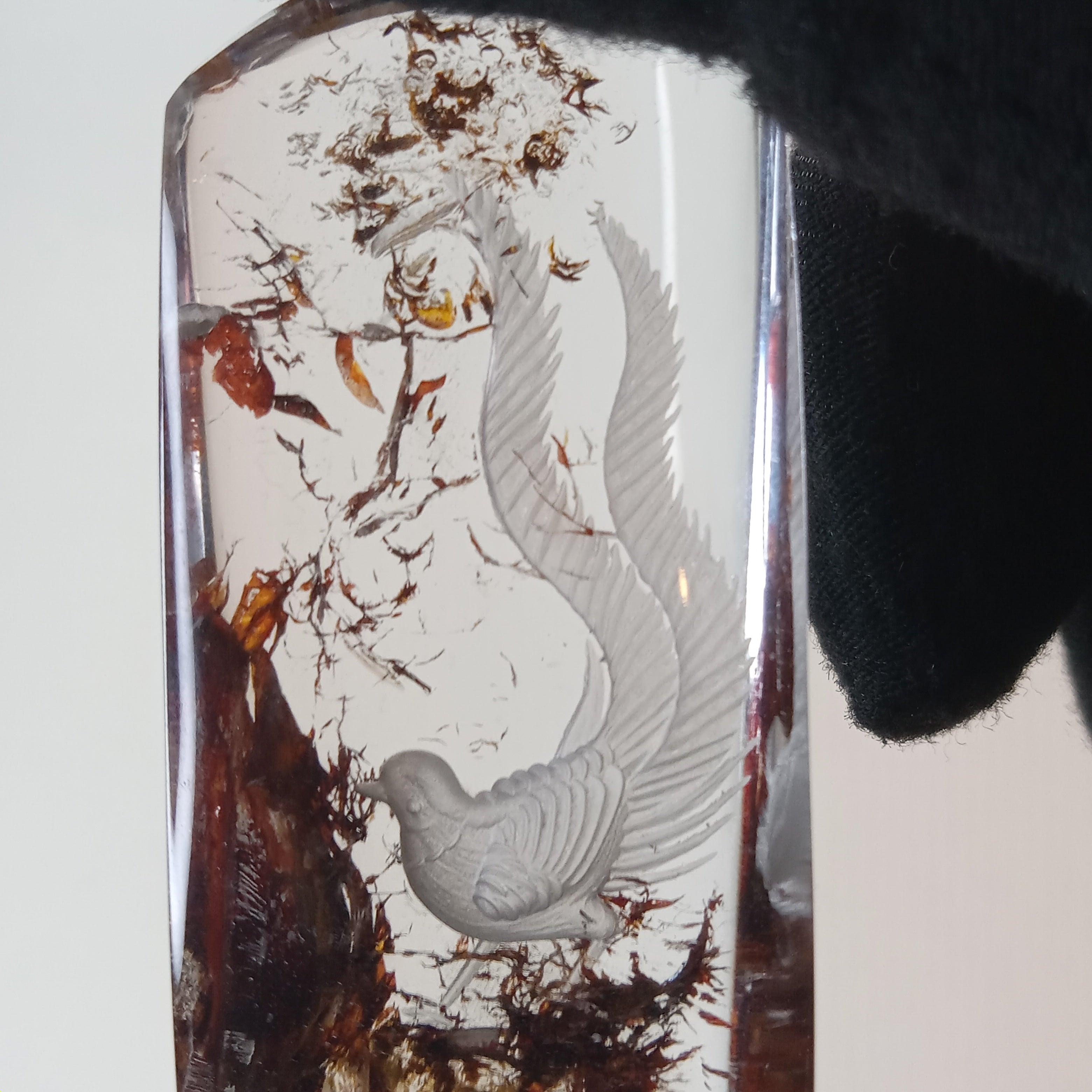 Bird Carving Suspended Inside Hematoid Quartz