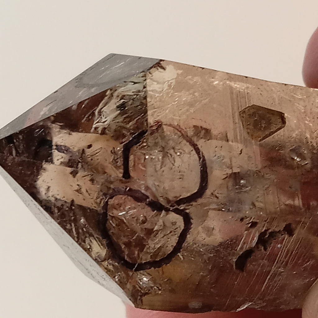 Raw Smoky Enhydro Quartz Double Terminated Crystal with Moving Carbon Sand and Multiple Bubbles