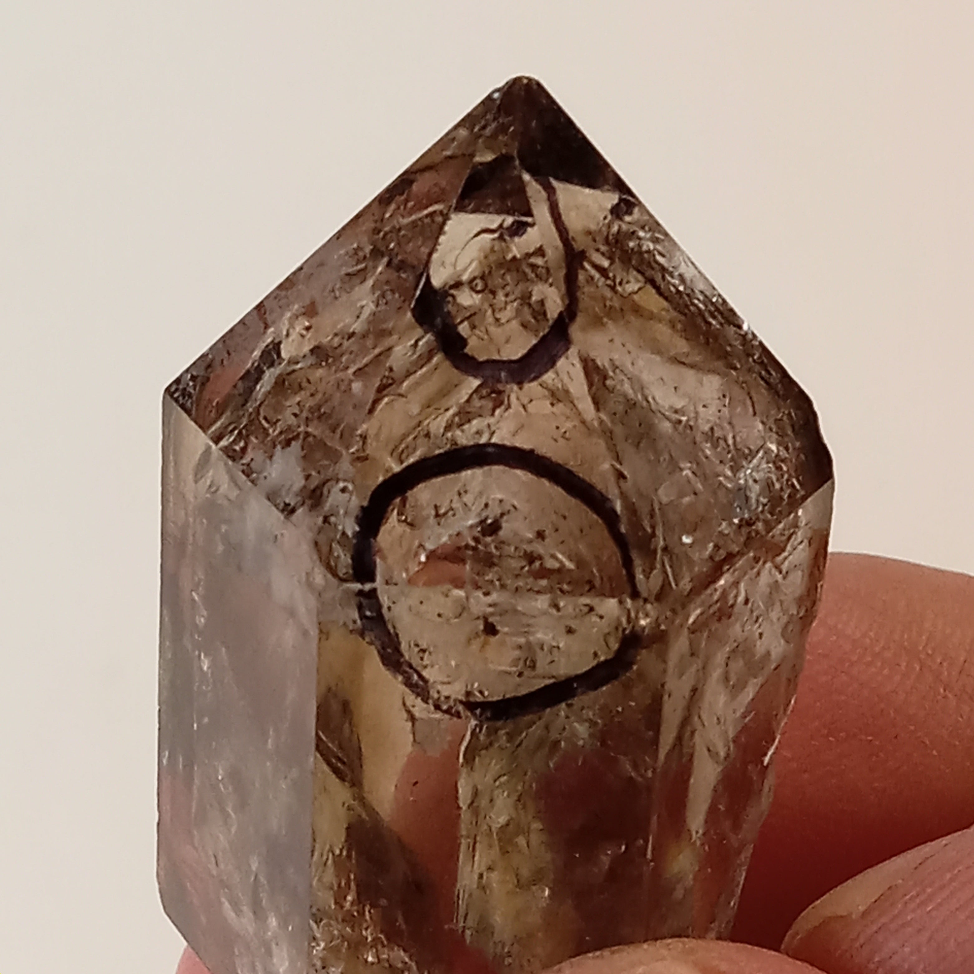 Raw Smoky Enhydro Quartz Double Terminated Crystal with Moving Carbon Sand and Multiple Bubbles