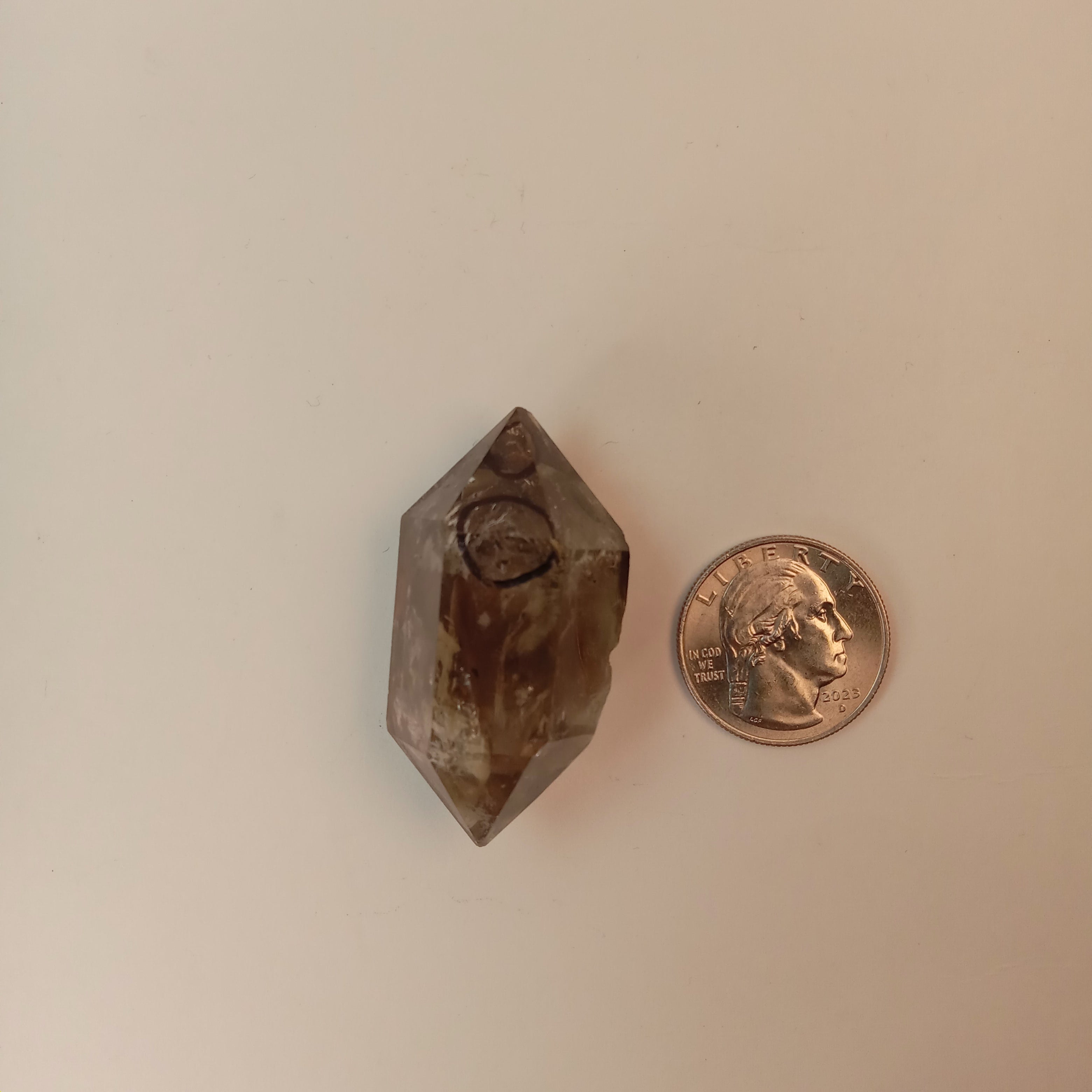 Raw Smoky Enhydro Quartz Double Terminated Crystal with Moving Carbon Sand and Multiple Bubbles