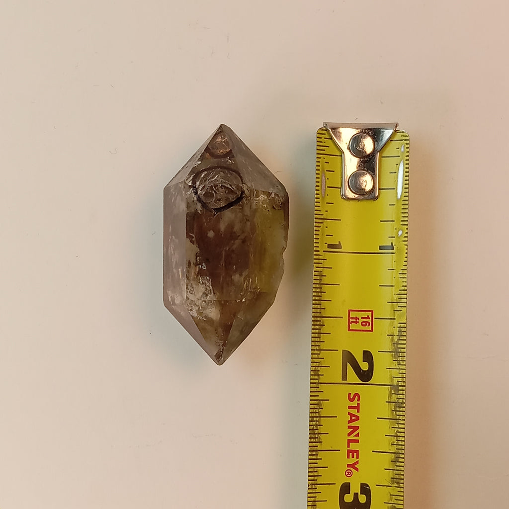 Raw Smoky Enhydro Quartz Double Terminated Crystal with Moving Carbon Sand and Multiple Bubbles