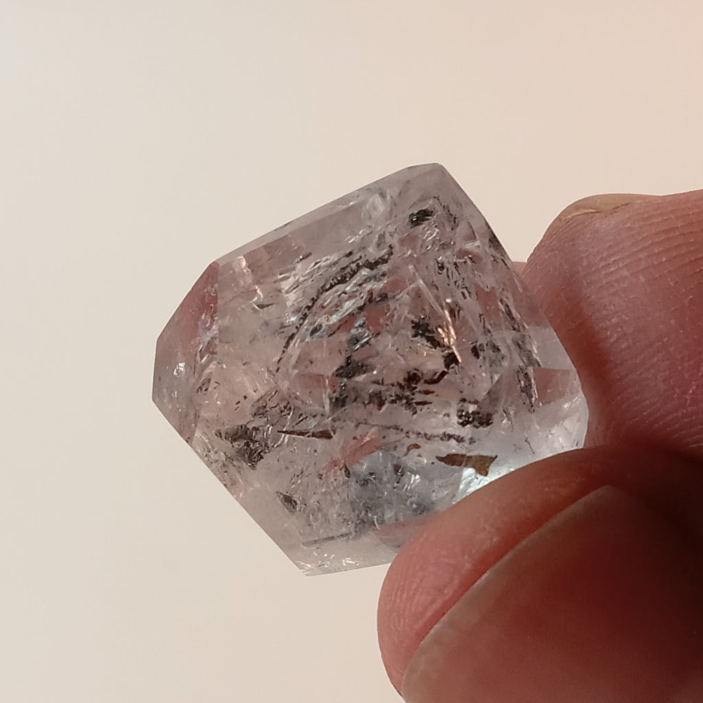 Enhydro Clear Quartz Freeform with Moving Carbon Bubble & Sand Inclusion | Polished Collector Crystal