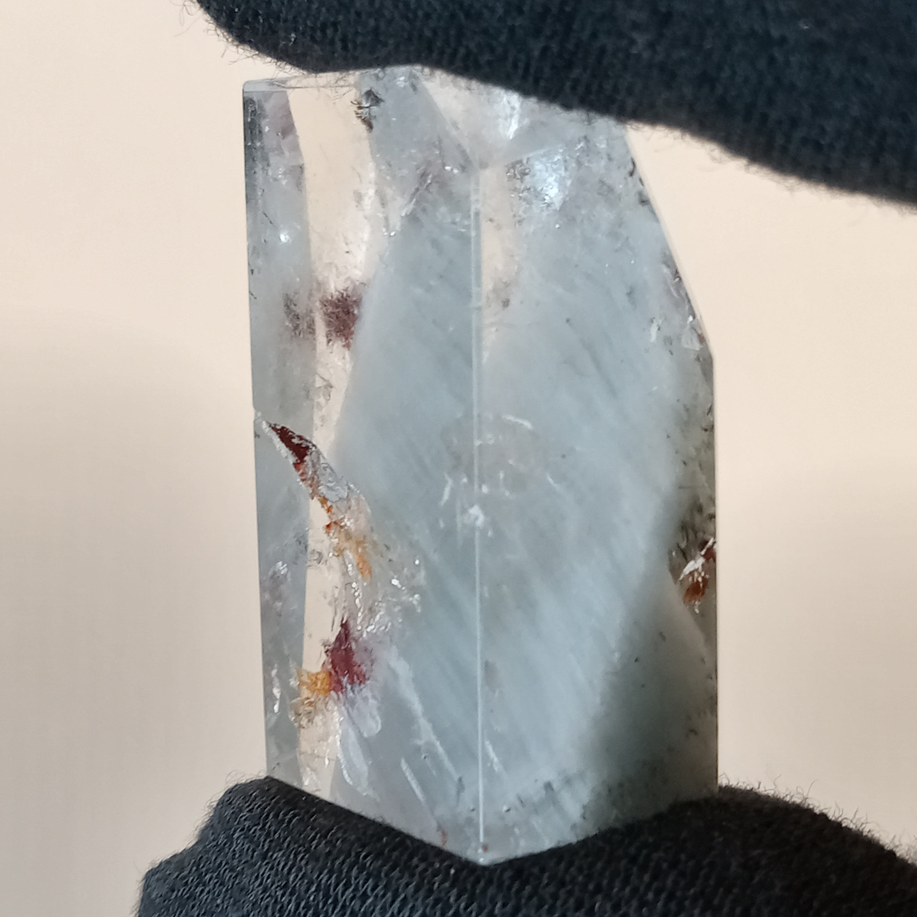 Thousand Layer Garden Quartz Polished Free Form with Blue Layering and Red Mineral Inclusions