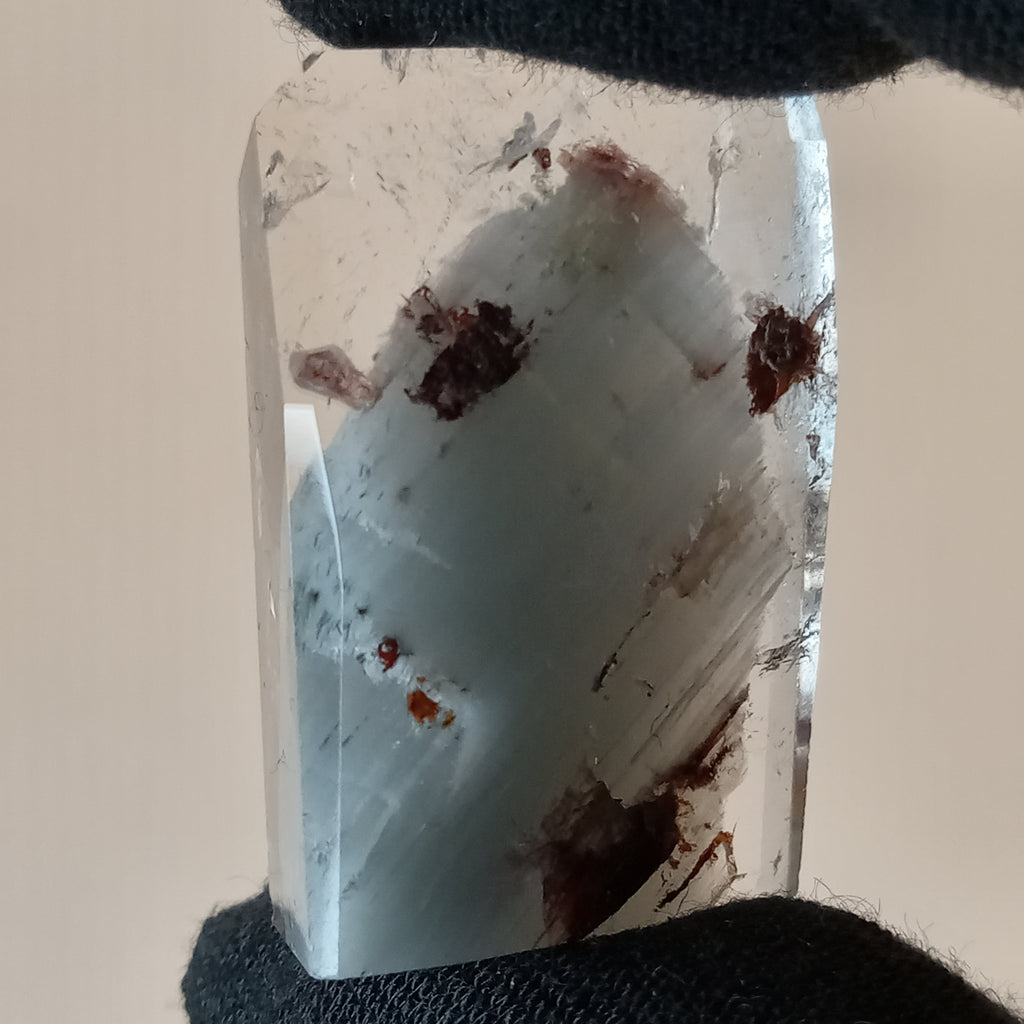 Thousand Layer Garden Quartz Polished Free Form with Blue Layering and Red Mineral Inclusions