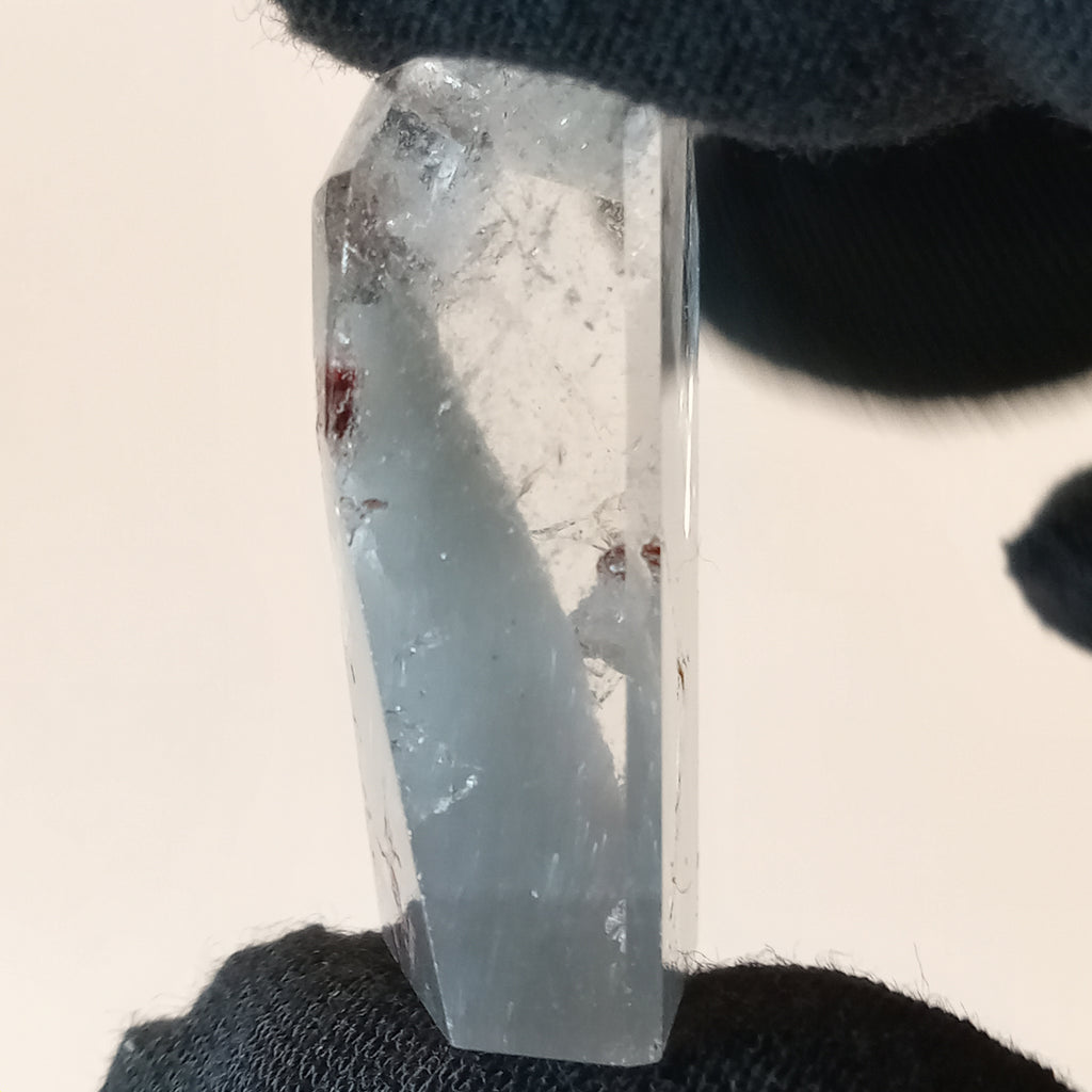 Thousand Layer Garden Quartz Polished Free Form with Blue Layering and Red Mineral Inclusions