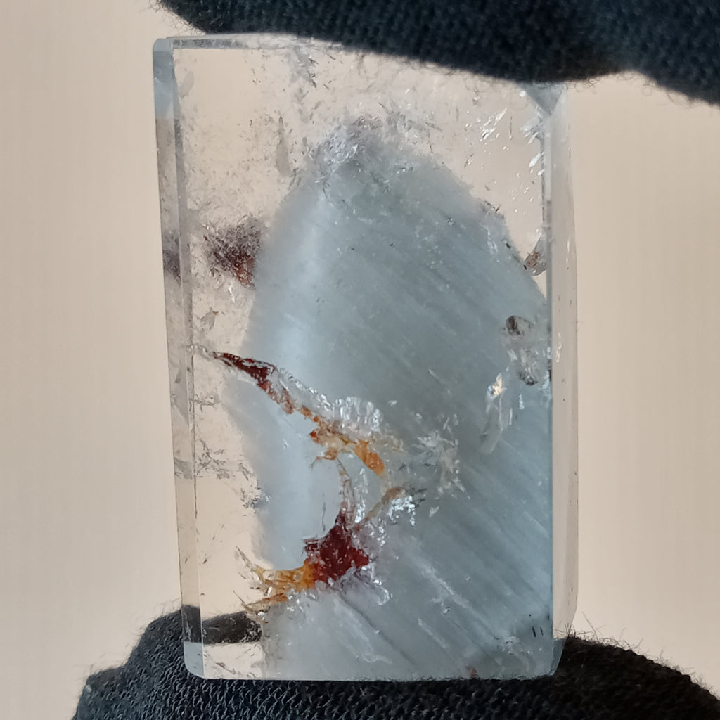 Thousand Layer Garden Quartz Polished Free Form with Blue Layering and Red Mineral Inclusions