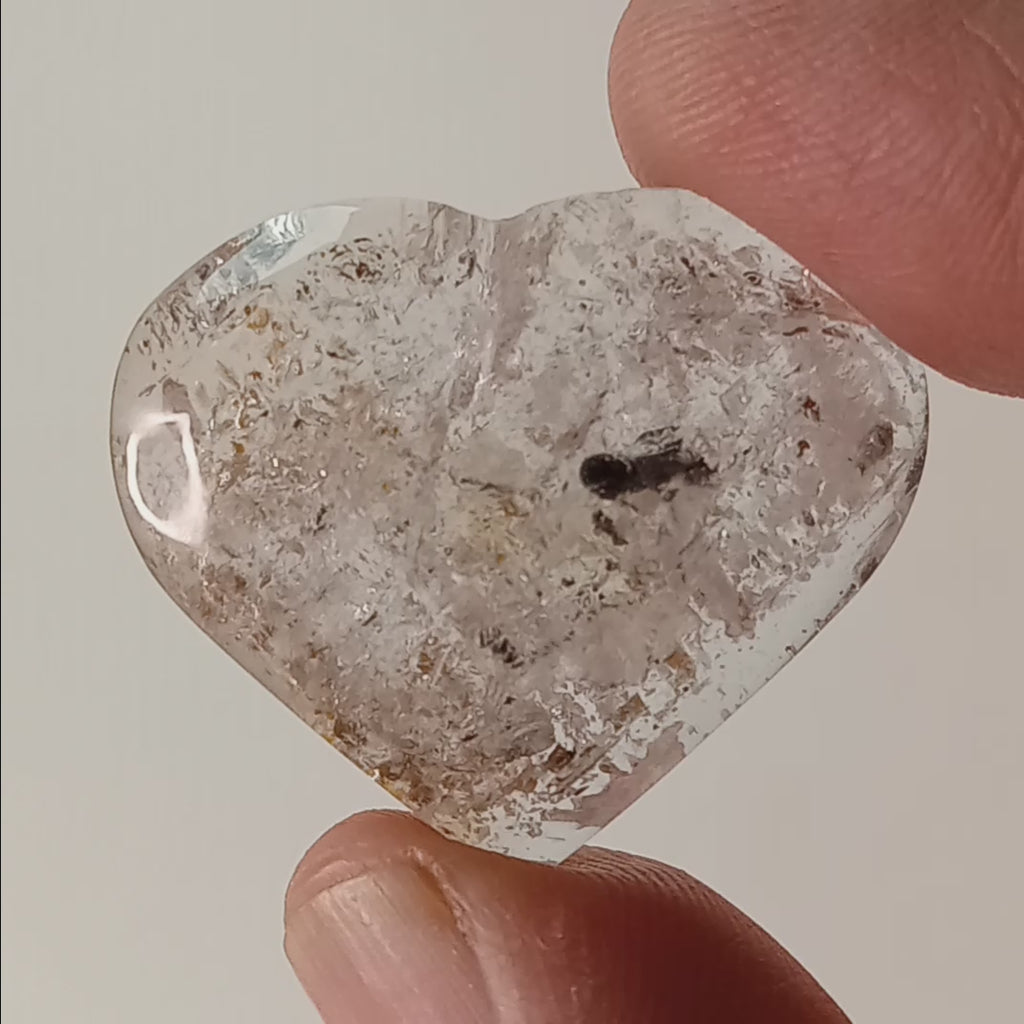 Clear Enhydro Quartz Heart with Moving Carbon Bubble and Floating Carbon Speck