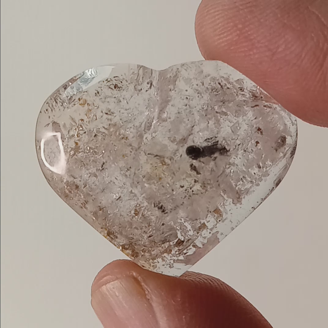Clear Enhydro Quartz Heart with Moving Carbon Bubble and Floating Carbon Speck