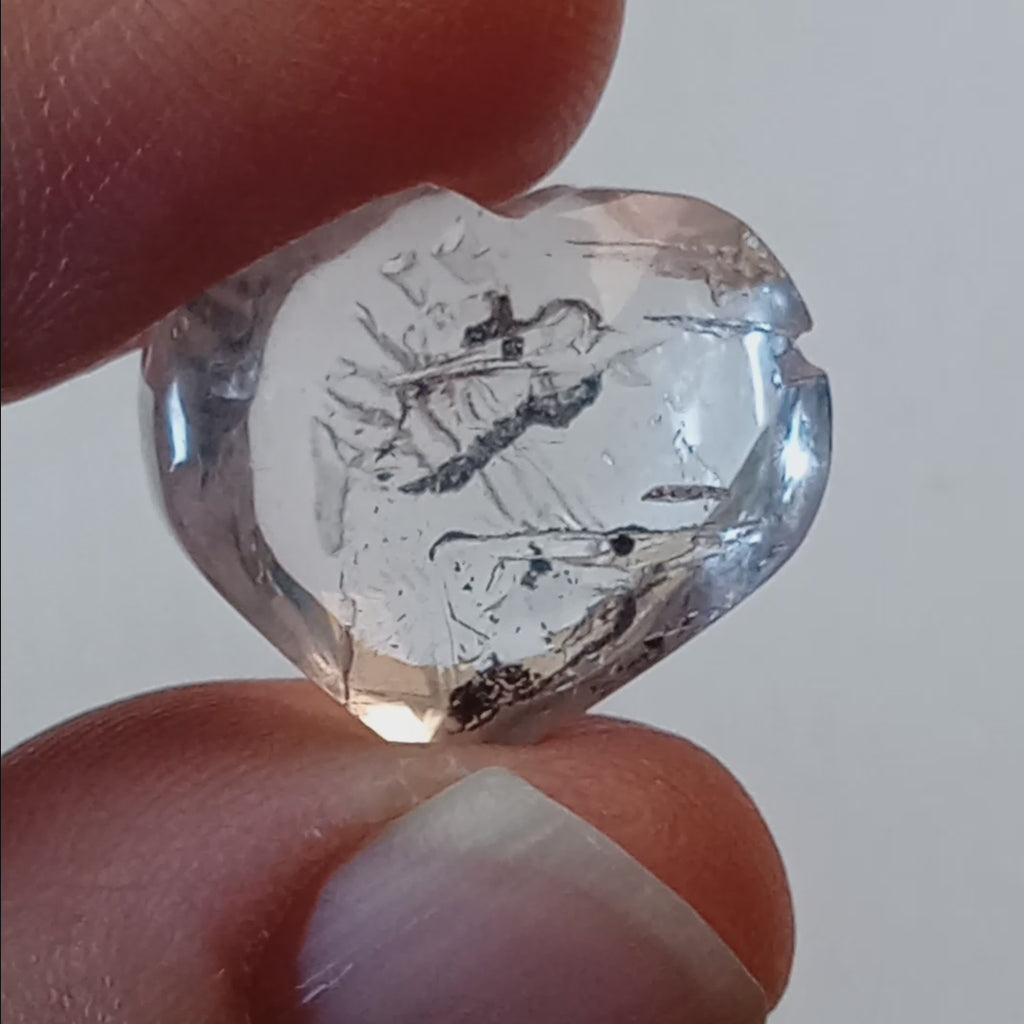 Clear Enhydro Quartz Heart with Moving Carbon Speck