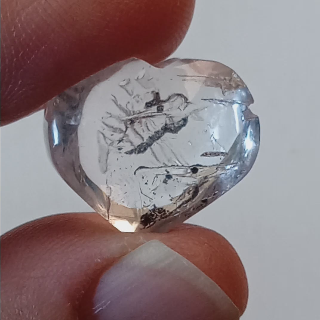 Clear Enhydro Quartz Heart with Moving Carbon Speck