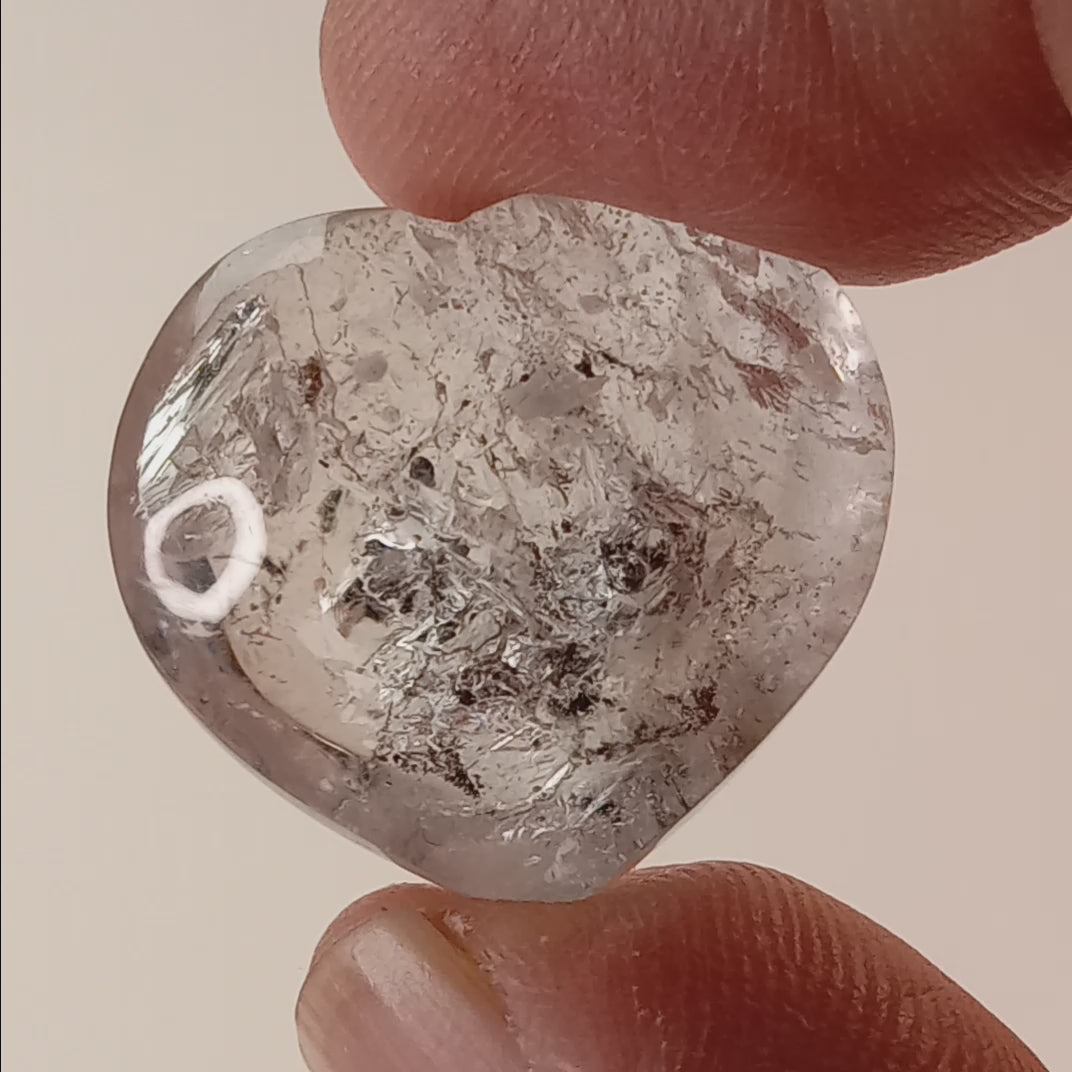 Enhydro Quartz Heart with Large Moving Bubble and Free-Moving Carbon Bubble