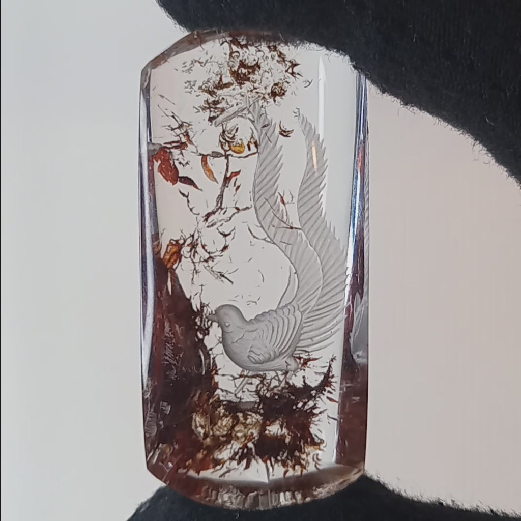 Bird Carving Suspended Inside Hematoid Quartz