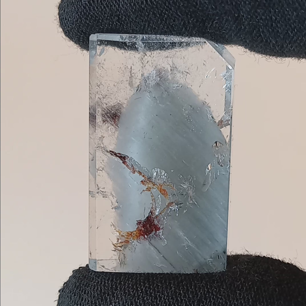 Thousand Layer Garden Quartz Polished Free Form with Blue Layering and Red Mineral Inclusions