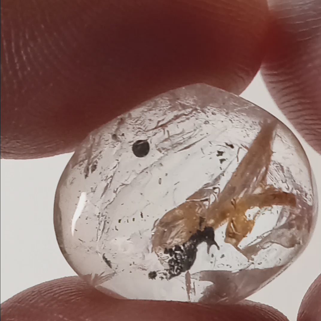 Clear Enhydro Quartz Teardrop with Moving Carbon Bubble and Floating Carbon Speck